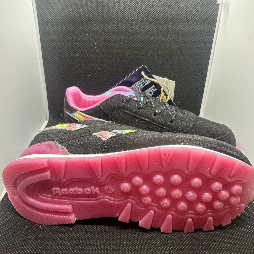 Reebok Classic (Light Up) Kids Black Sneakers with Pink and Multicolor Accents - Picture 2 of 5